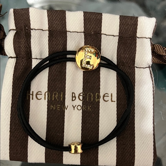 henri bendel Accessories - Henri Bendel Black and Gold Charm letter “E” Bracelet/ hair band